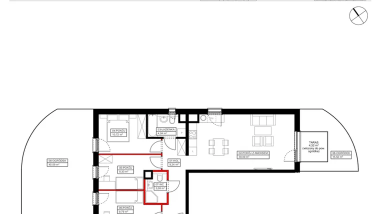 Rzut - Mieszkanie na sprzedaż 3 pokoje o powierzchni 78,01 m² - numer a6.0.1. w Ptasia 20