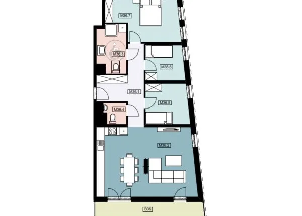 Rzut - Mieszkanie na sprzedaż 4 pokoje o powierzchni 90,16 m² - numer 36 w Urocza4