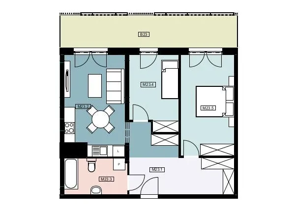 Rzut - Mieszkanie na sprzedaż 3 pokoje o powierzchni 60,48 m² - numer 23 w Urocza4