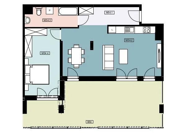 Rzut - Mieszkanie na sprzedaż 2 pokoje o powierzchni 62,72 m² - numer 54 w Urocza4