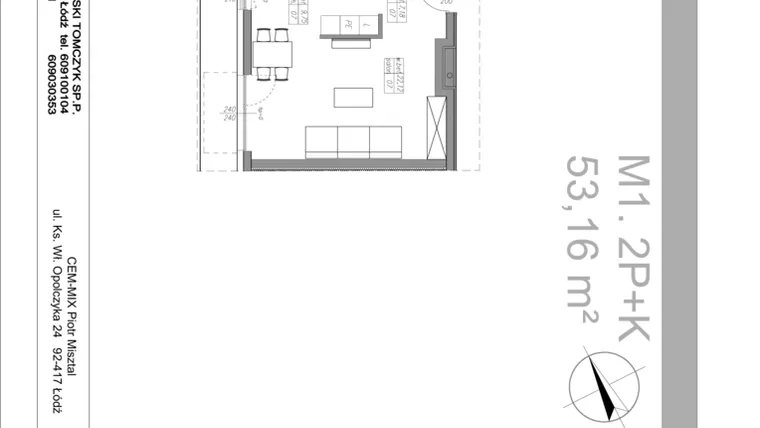 Rzut - Mieszkanie na sprzedaż 2 pokoje o powierzchni 53,16 m² - numer B21 M-1 w Mieszkania Hetmańska etap II cz. II