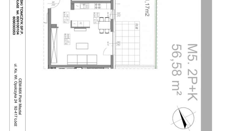 Rzut - Mieszkanie na sprzedaż 2 pokoje o powierzchni 56,58 m² - numer B21 M-5 w Mieszkania Hetmańska etap II cz. II