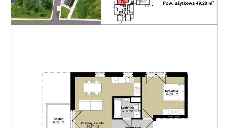Rzut - Mieszkanie na sprzedaż 2 pokoje o powierzchni 49,2 m² - numer A4-10 w Osiedle Galaktyka