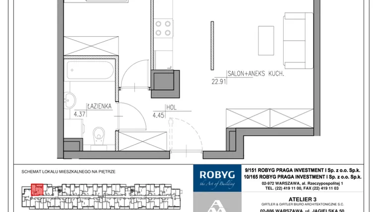 Rzut - Mieszkanie na sprzedaż 2 pokoje o powierzchni 45,31 m² - numer MU/2/D/2/12 w Mój Ursus etap 2