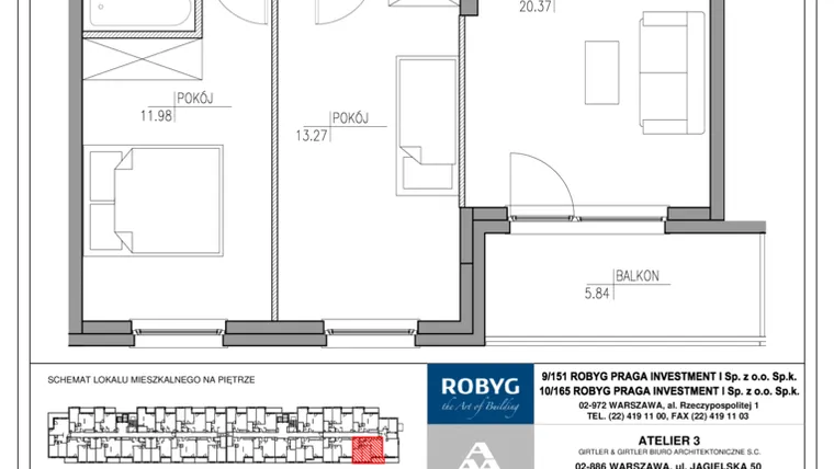 Rzut - Mieszkanie na sprzedaż 3 pokoje o powierzchni 60,53 m² - numer MU/2/E/6/5 w Mój Ursus etap 2