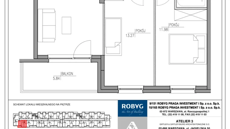 Rzut - Mieszkanie na sprzedaż 3 pokoje o powierzchni 58,16 m² - numer MU/2/D/4/10 w Mój Ursus etap 2