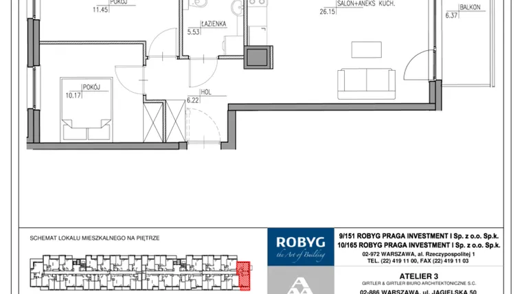 Rzut - Mieszkanie na sprzedaż 3 pokoje o powierzchni 60,93 m² - numer MU/2/E/3/4 w Mój Ursus etap 2