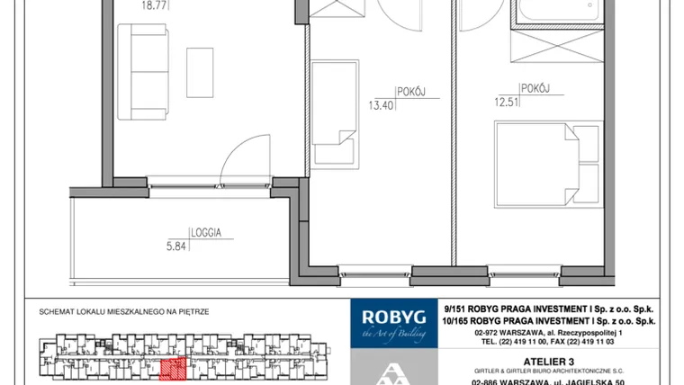 Rzut - Mieszkanie na sprzedaż 3 pokoje o powierzchni 60 m² - numer MU/2/D/3/5 w Mój Ursus etap 2