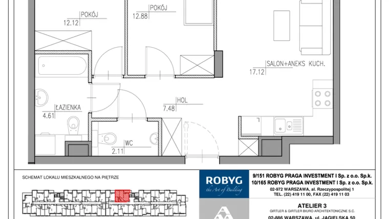 Rzut - Mieszkanie na sprzedaż 3 pokoje o powierzchni 58,06 m² - numer MU/2/E/2/12 w Mój Ursus etap 2