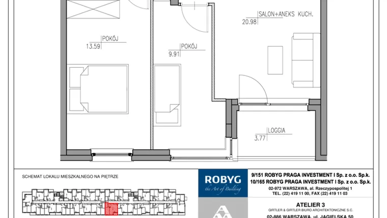 Rzut - Mieszkanie na sprzedaż 2 pokoje o powierzchni 56,55 m² - numer MU/2/E/3/10 w Mój Ursus etap 2
