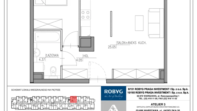 Rzut - Mieszkanie na sprzedaż 2 pokoje o powierzchni 47,77 m² - numer MU/2/E/3/1 w Mój Ursus etap 2