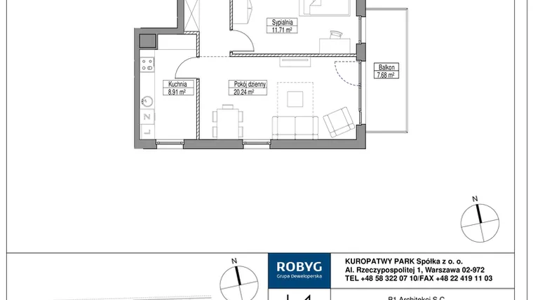 Rzut - Mieszkanie na sprzedaż 3 pokoje o powierzchni 64,81 m² - numer C.3M03 w Park Południe