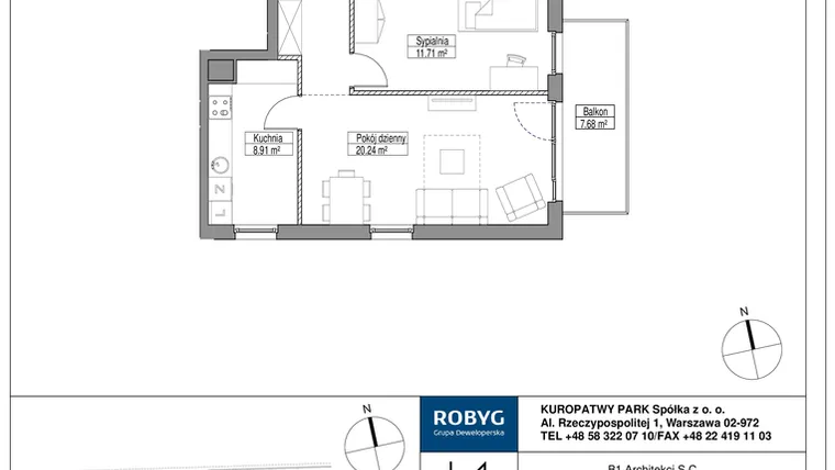 Rzut - Mieszkanie na sprzedaż 3 pokoje o powierzchni 64,81 m² - numer C.1M03 w Park Południe