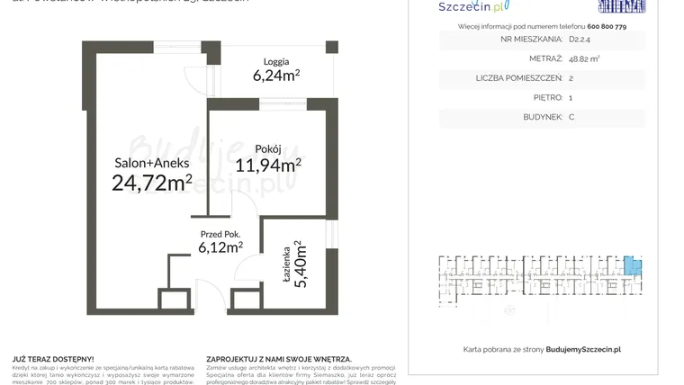 Rzut - Mieszkanie na sprzedaż 2 pokoje o powierzchni 48,37 m² - numer D2.2.4 w Pomorzany Park