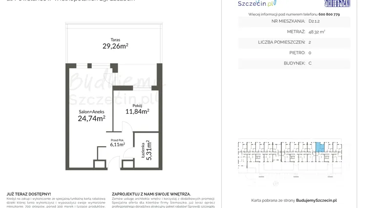 Rzut - Mieszkanie na sprzedaż 2 pokoje o powierzchni 48,19 m² - numer D2.1.2 w Pomorzany Park