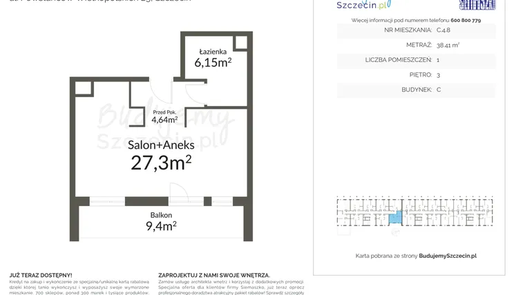 Rzut - Mieszkanie na sprzedaż 2 pokoje o powierzchni 38,41 m² - numer C.4.8 w Pomorzany Park