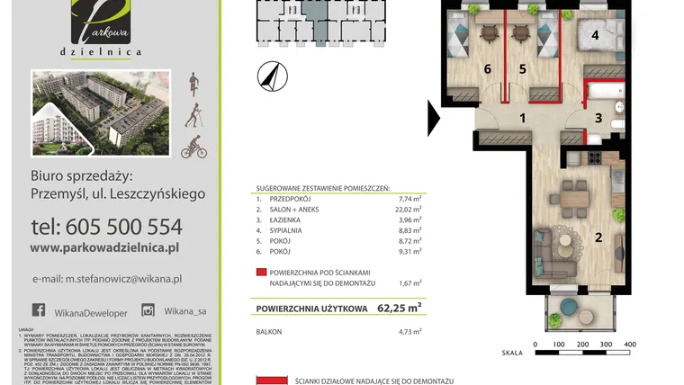 Rzut - Mieszkanie na sprzedaż 4 pokoje o powierzchni 62,25 m² - numer M-35 w Parkowa Dzielnica