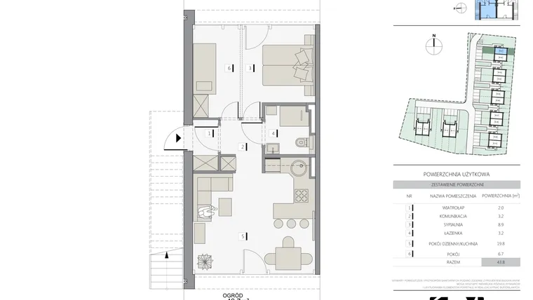 Rzut - Mieszkanie na sprzedaż 3 pokoje o powierzchni 44,1 m² - numer 1A w Apartamenty Cechowa - III etap
