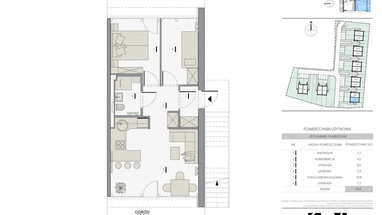 Rzut - Mieszkanie na sprzedaż 3 pokoje o powierzchni 43,8 m² - numer 10A w Apartamenty Cechowa - III etap