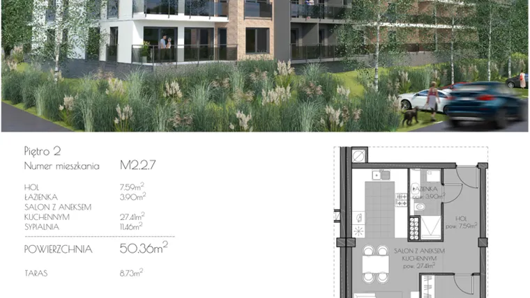 Rzut - Mieszkanie na sprzedaż 2 pokoje o powierzchni 50,36 m² - numer M.2.2.7. w Perłowa Przystań