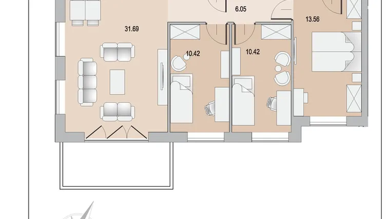 Rzut - Mieszkanie na sprzedaż 4 pokoje o powierzchni 84,36 m² - numer B16 w Jaśkowa Dolina 73