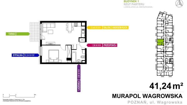 Rzut - Mieszkanie na sprzedaż 2 pokoje o powierzchni 41,24 m² - numer 1.A.0.4 w Murapol Nowe Miasto