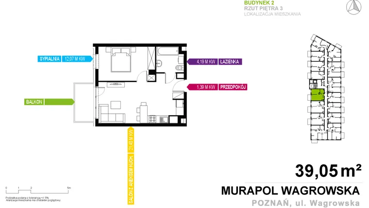 Rzut - Mieszkanie na sprzedaż 2 pokoje o powierzchni 39,05 m² - numer 2.A.3.15 w Murapol Nowe Miasto