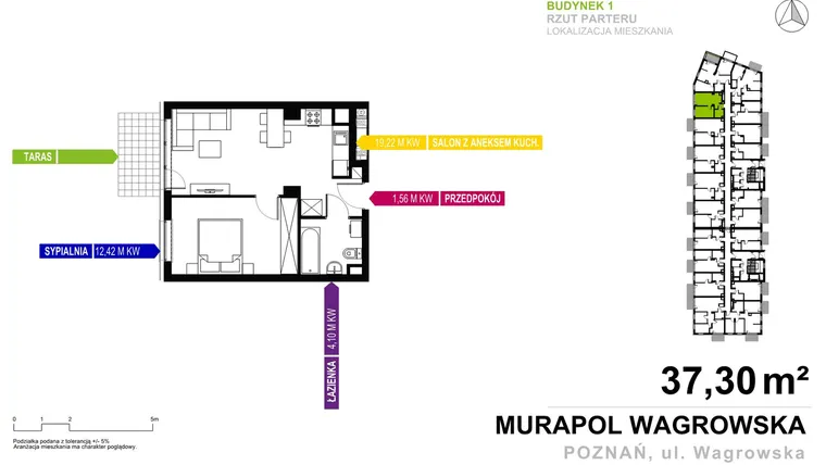 Rzut - Mieszkanie na sprzedaż 2 pokoje o powierzchni 37,3 m² - numer 1.A.0.7 w Murapol Nowe Miasto