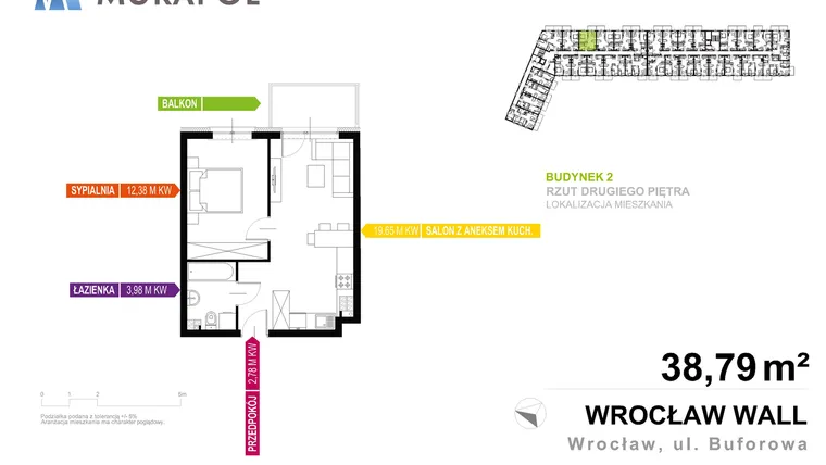 Rzut - Mieszkanie na sprzedaż 2 pokoje o powierzchni 38,79 m² - numer 2.A.2.03 w Murapol Zielona Toskania