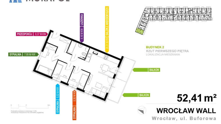 Rzut - Mieszkanie na sprzedaż 4 pokoje o powierzchni 52,41 m² - numer 2.A.1.15 w Murapol Zielona Toskania