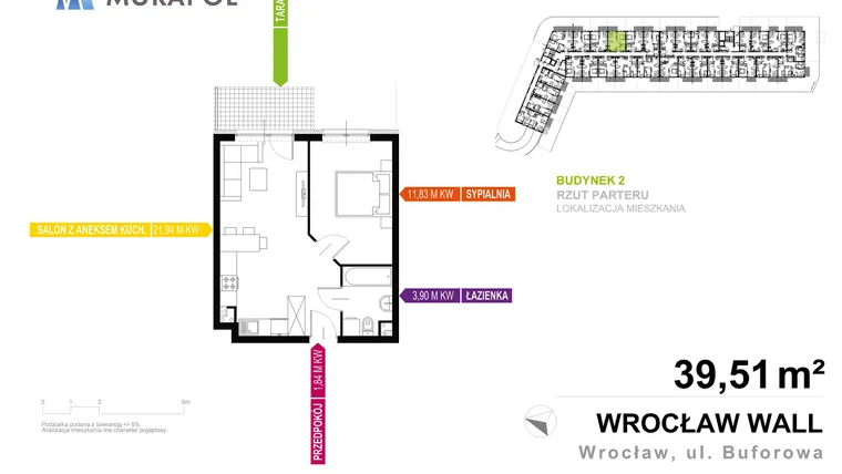Rzut - Mieszkanie na sprzedaż 2 pokoje o powierzchni 39,51 m² - numer 2.A.0.04 w Murapol Zielona Toskania
