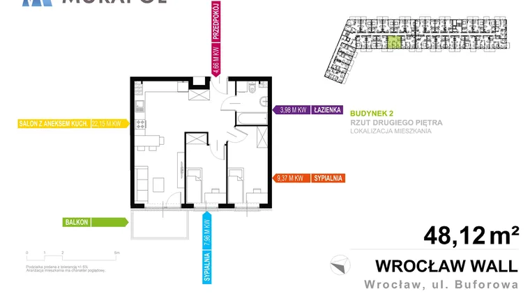 Rzut - Mieszkanie na sprzedaż 3 pokoje o powierzchni 48,12 m² - numer 2.A.2.08 w Murapol Zielona Toskania