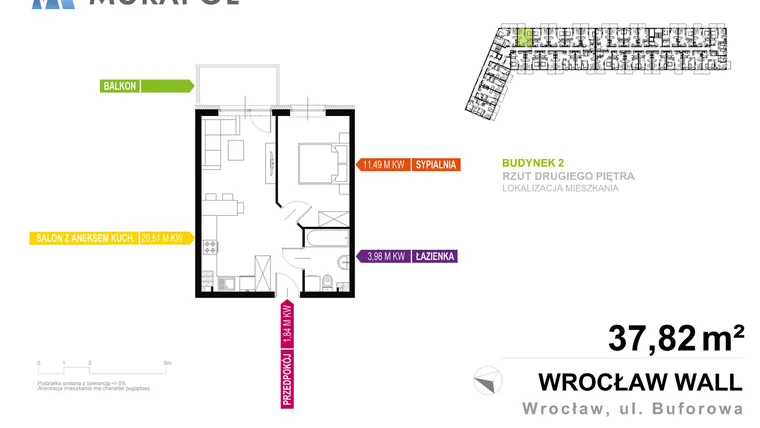 Rzut - Mieszkanie na sprzedaż 2 pokoje o powierzchni 37,82 m² - numer 2.A.2.02 w Murapol Zielona Toskania
