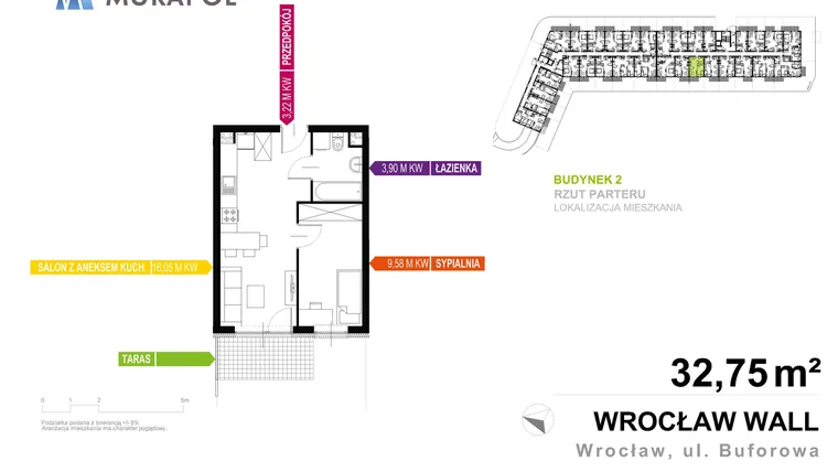 Rzut - Mieszkanie na sprzedaż 2 pokoje o powierzchni 32,75 m² - numer 2.B.0.10 w Murapol Zielona Toskania