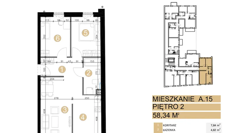 Rzut - Mieszkanie na sprzedaż 3 pokoje o powierzchni 58,34 m² - numer A.15 w Na Jeżycach