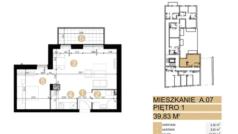 Rzut - Mieszkanie na sprzedaż 2 pokoje o powierzchni 39,83 m² - numer A.07 w Na Jeżycach