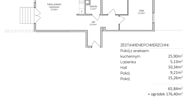 Rzut - Mieszkanie na sprzedaż 3 pokoje o powierzchni 65,84 m² - numer G1.1.2 w GARDEN HOUSE III