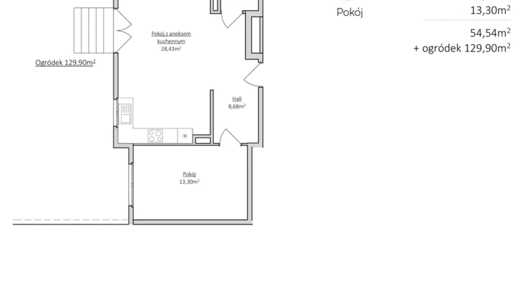 Rzut - Mieszkanie na sprzedaż 2 pokoje o powierzchni 54,54 m² - numer G1.1.1 w GARDEN HOUSE III