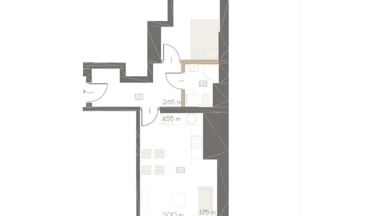 Rzut - Mieszkanie na sprzedaż 2 pokoje o powierzchni 44,64 m² - numer 14 w Rakowicka 14