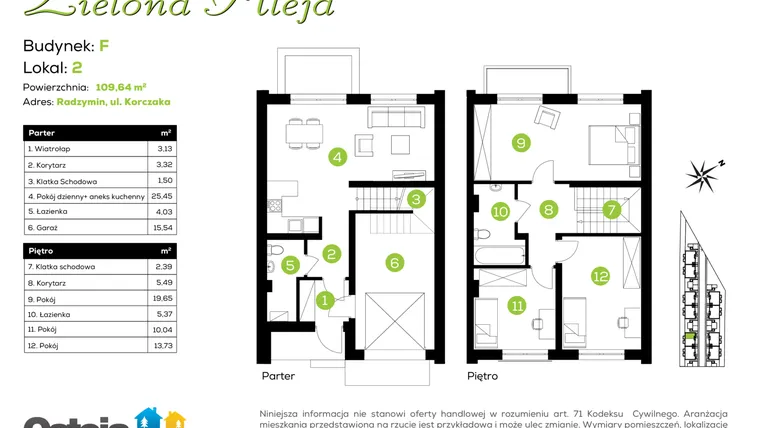 Rzut - Dom na sprzedaż 4 pokoje o powierzchni 109,64 m² - numer F2 w Zielona Aleja