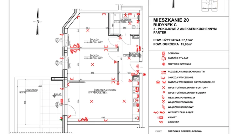 Rzut - Mieszkanie na sprzedaż 3 pokoje o powierzchni 57,15 m² - numer 20 w Osiedle 4 Pory Roku - Etap II