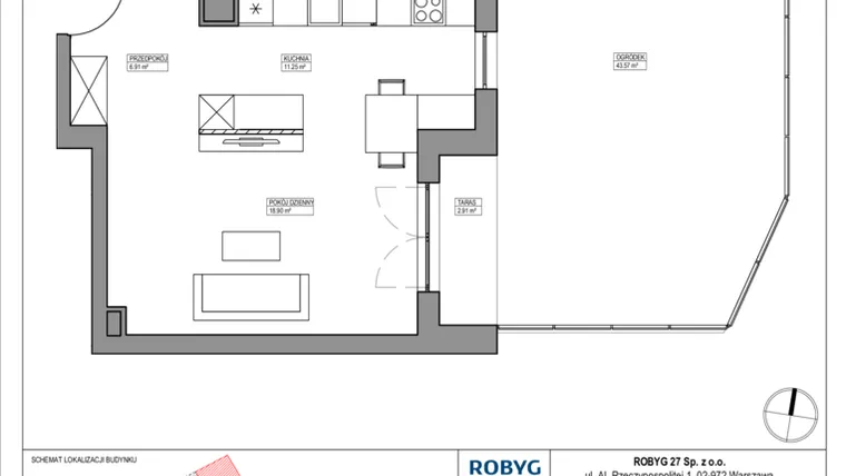 Rzut - Mieszkanie na sprzedaż 2 pokoje o powierzchni 54,88 m² - numer AK/A/C/0/4 w Apartamenty Królewskie