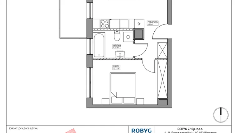 Rzut - Mieszkanie na sprzedaż 2 pokoje o powierzchni 45,72 m² - numer AK/A/A/3/1 w Apartamenty Królewskie