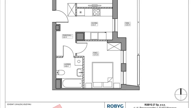 Rzut - Mieszkanie na sprzedaż 2 pokoje o powierzchni 44,71 m² - numer AK/A/A/3/3 w Apartamenty Królewskie