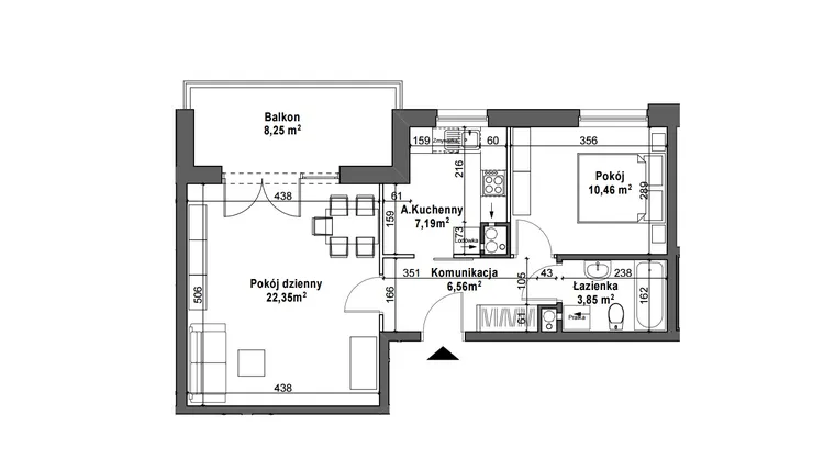 Rzut - Mieszkanie na sprzedaż 2 pokoje o powierzchni 50,41 m² - numer A5 w Osiedle Magnolia