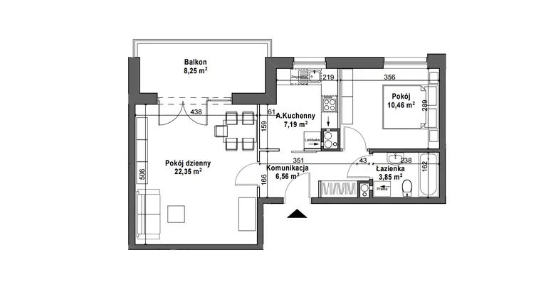 Rzut - Mieszkanie na sprzedaż 2 pokoje o powierzchni 50,41 m² - numer A30 w Osiedle Magnolia