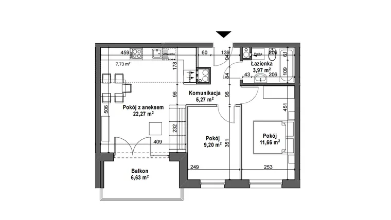 Rzut - Mieszkanie na sprzedaż 3 pokoje o powierzchni 52,37 m² - numer A14 opcja w Osiedle Magnolia