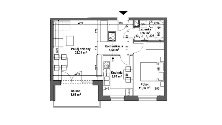 Rzut - Mieszkanie na sprzedaż 2 pokoje o powierzchni 52,38 m² - numer A9 w Osiedle Magnolia