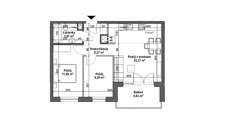 Rzut - Mieszkanie na sprzedaż 3 pokoje o powierzchni 52,37 m² - numer B12 opcja w Osiedle Magnolia