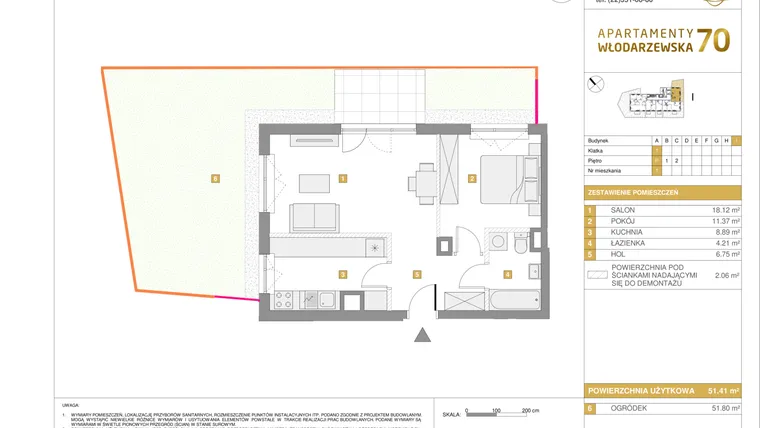 Rzut - Mieszkanie na sprzedaż 4 pokoje o powierzchni 91,92 m² - numer H.12 w Apartamenty Włodarzewska 70